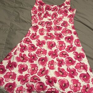 AGB White Dress with Bright Pink Floral Print